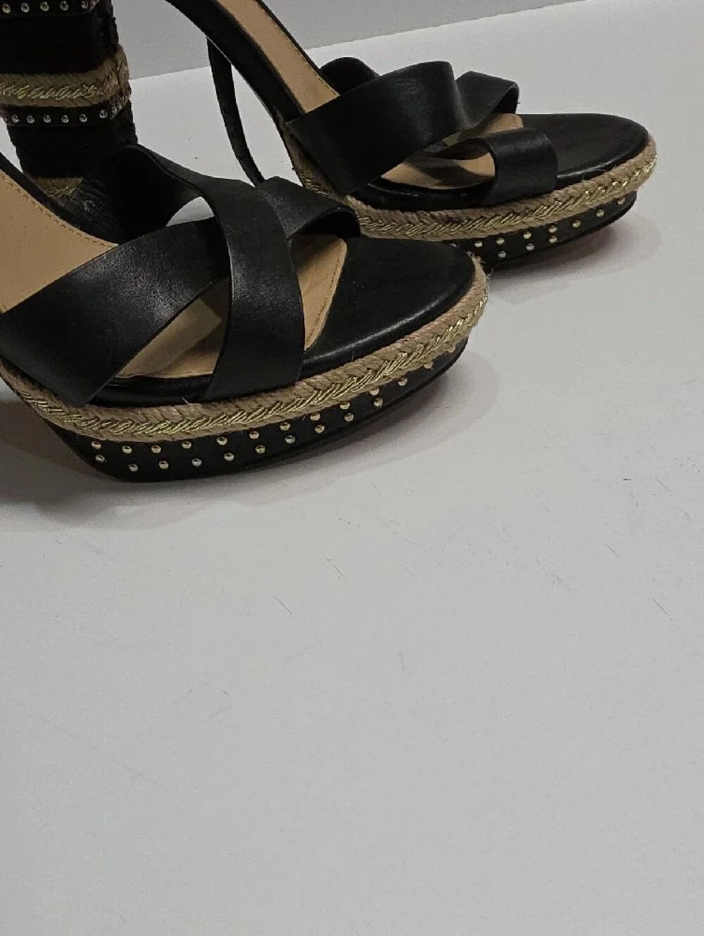 ALDO Esmerie Black Combo Strappy Espadrille Wedge Sandals - Size 11